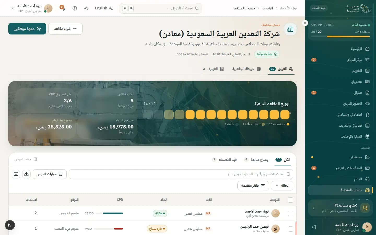 Screenshot: Organization account