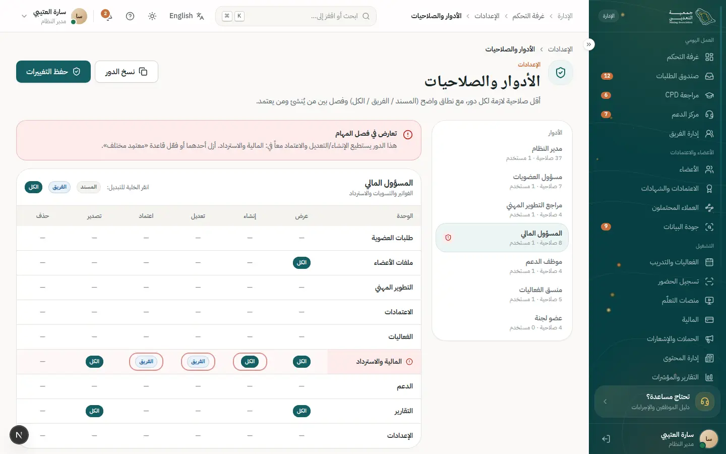 الأدوار والصلاحيات
